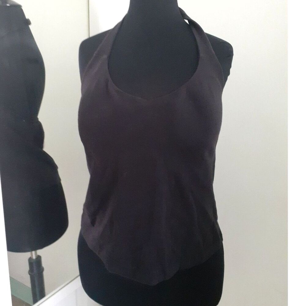 Bali Built-In Padded Bra Activewear Snap Button Halter Black Swim Top Sz C38/85